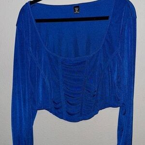 Express Cobalt Blue Long Sleeve Ruched Crop Top